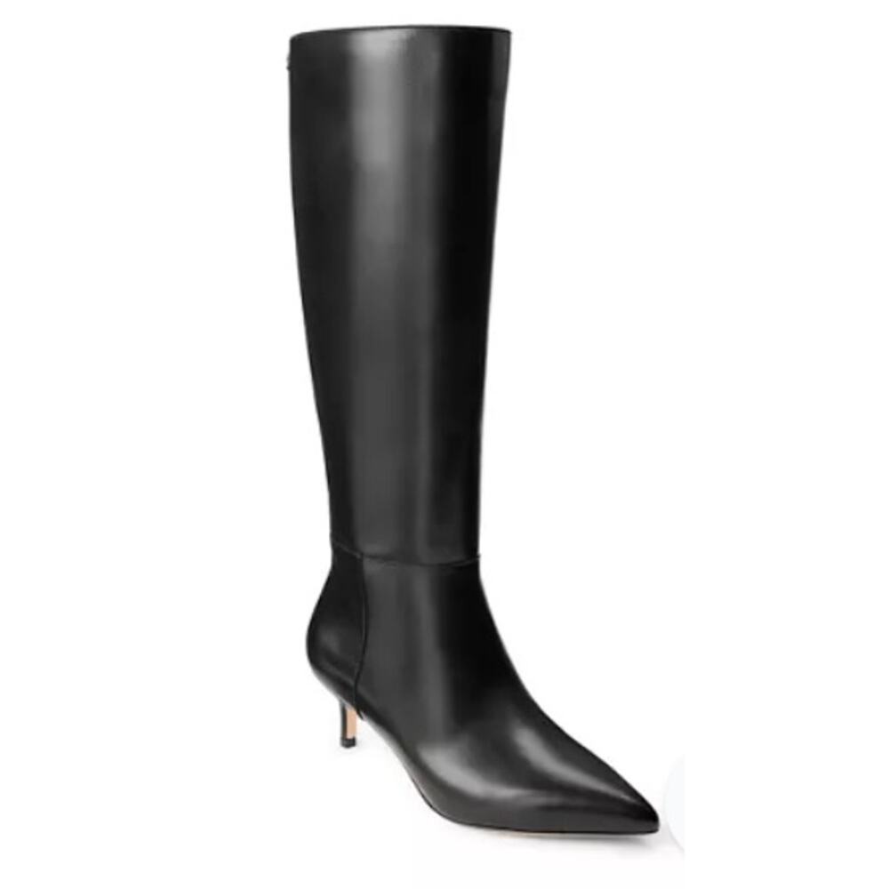New! Lauren Ralph Lauren McKay Burnished Leather Tall Boot Heels Black Wm's 6.5